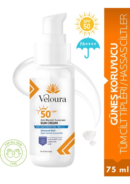 Güneş Kremi 50SPF Yüksek Koruma Uv-A Uv-B Koruma Anti Blemish Uzun Süreli Nem 75Ml