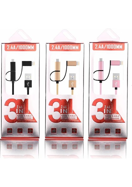 Ally 3in1 2.4A Type-C Micro USB Iphone 5678 Halat USB KABLO-(5775) - AGT9625-9121