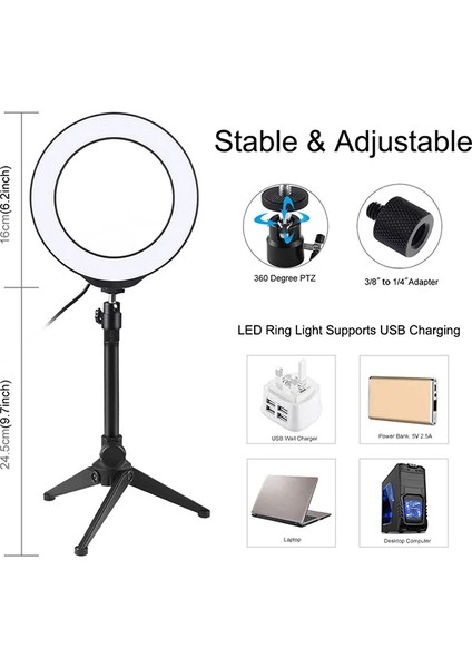 Puluz 6.2cm PKT3032 LED Işık 16CM Stand Youtubercanlı Yayın Selfie Tiktok Makeup - GMS2843-9996 fırsatları