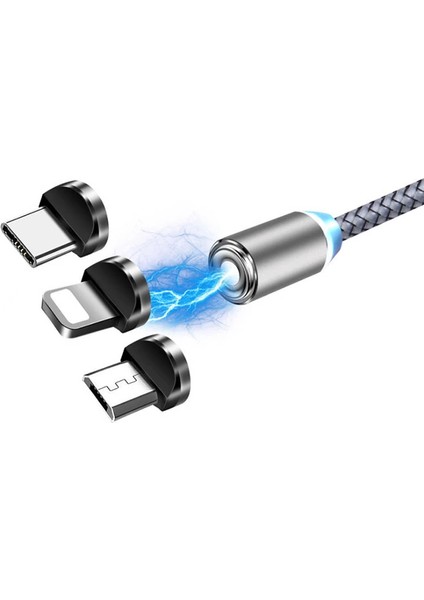 Ally 2m Magnetic-Miknatisli USB Sarj Kablosu 3 BASLIK(IPHONE+TYPE-C+MICRO-(5775) - FKU3508-7837