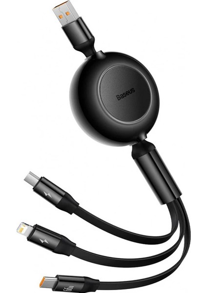 Baseus 66W Makaralı 3in1 Type-C + Lightning + Micro USB Kablo Hızlı Şarj Kablosu - AGT8577-3824