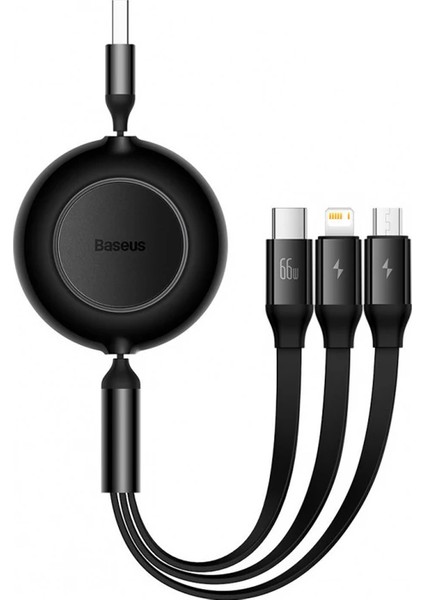 Baseus 66W Makaralı 3in1 Type-C + Lightning + Micro USB Kablo Hızlı Şarj Kablosu - AGT8577-3824