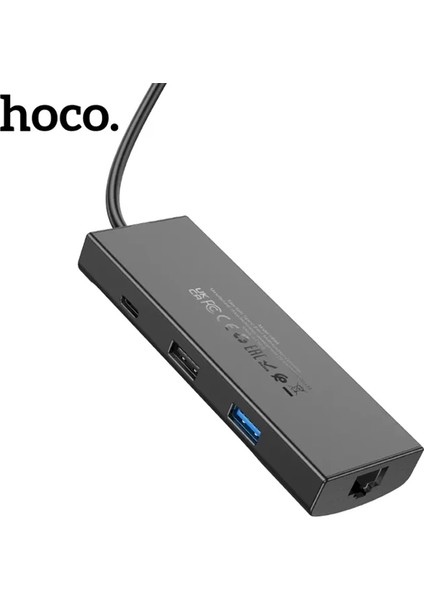 Hoco HB44 Type-C To HDMI + RJ45 + 100MBPS + Sd/tf + Usb3.0 + Usb2.0 Pd + 4K 30Hz Hub - FKU1737-4846