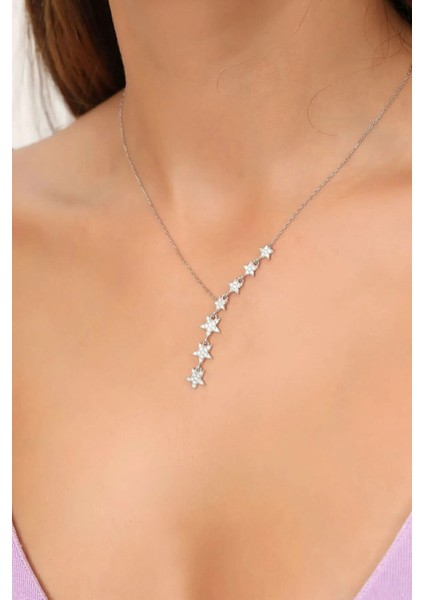 Gümüş Rodyumlu Zirkon Taşlı Kayan Yıldız Kolye