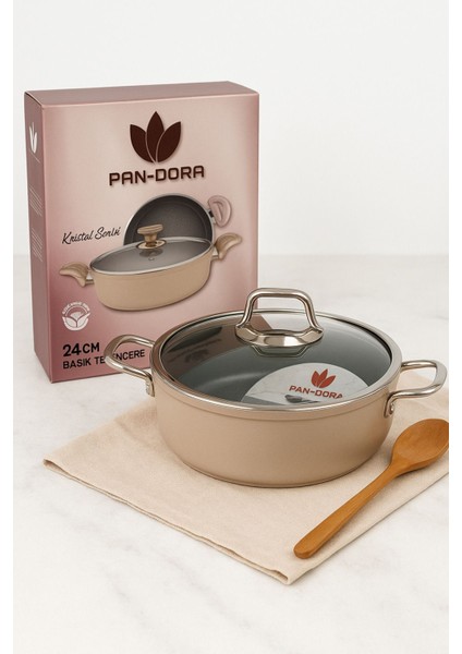 Pan-Dora 24 cm Kristal Döküm Basık Pilav Tenceresi – Yapışmaz,yanmaz