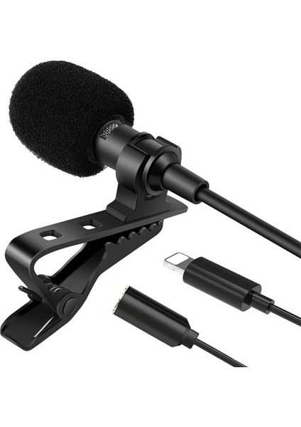 Ally iPhone Lightning Yaka Mikrofonu+3.5mm Jack Profesyonel Youtuber MIKROFONU-(5775 - MBN1785-9616