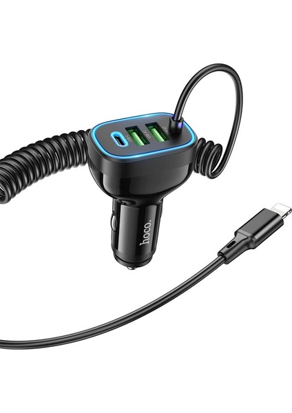 Hoco NZ11A 30W 2 Usb+ Type-C Girişli iPhone Kablolu Araç Çakmaklık Şarj Aleti-( - BKS7523-5801 modelleri