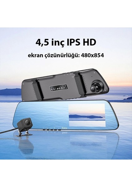 Hoco Dv4 Dvr Ön ve Arka Sürüş Kaydedici 45 Inç LCD Dikiz Aynası Araç Kamera - MBN7780-7228