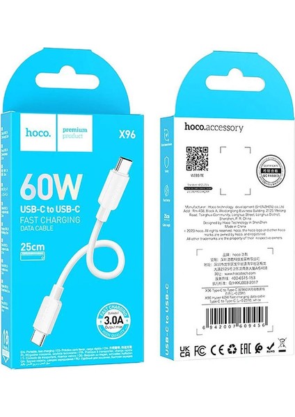 Hoco X96 Hyper 60W Type-C To Type-C Hızlı Şarj ve Data Kablosu 25CM-(5775) - CDY7684-4386