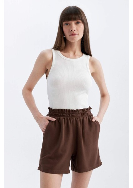 Relax Fit Paperbag Bel Geniş Paça Keten Karışımlı Şort D3944AX24SM