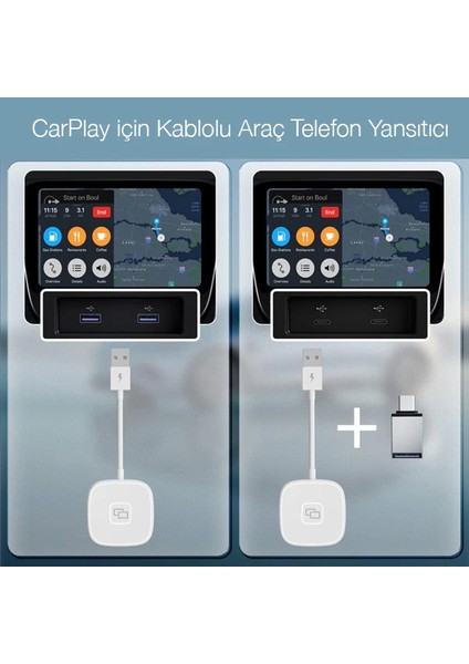 Apple iPhone Usb+Lightning Carplay Mirror Adaptör Çevirici -Youtube Netflix Tiktok - BKS4409-6199