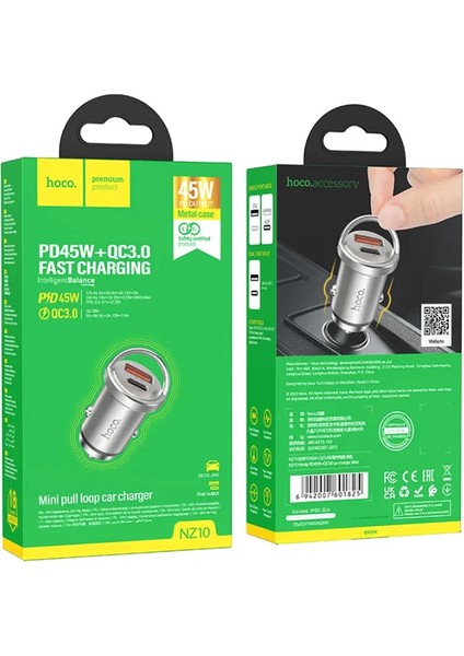 Hoco NZ10 Handy PD45W+QC3.0 Araç Şarj Başlığı ve Type-C To Type-C KABLO-(5775) - CDY2683-8341