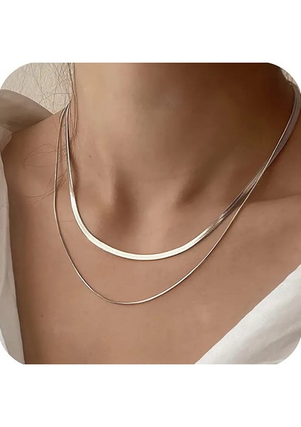 2'li Set Paslanmaz Çelik Yılan Zinciri Kolye Seti – Şık -Modaya Uygun