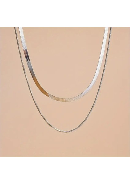 2'li Set Paslanmaz Çelik Yılan Zinciri Kolye Seti – Şık -Modaya Uygun fiyatları