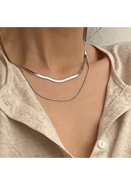2'li Set Paslanmaz Çelik Yılan Zinciri Kolye Seti – Şık -Modaya Uygun