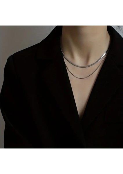 2'li Set Paslanmaz Çelik Yılan Zinciri Kolye Seti – Şık -Modaya Uygun