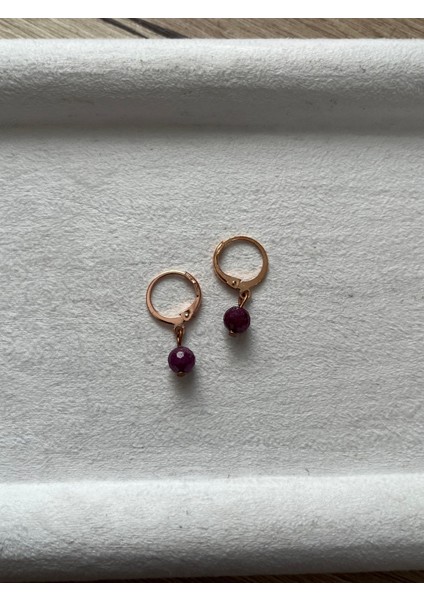 Yakut Taşı Bakır Rose Gold Halka Küpe