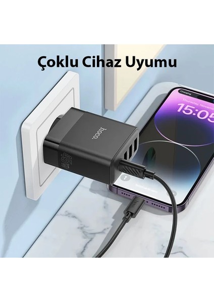 Hoco C127A PD45W(1C3A) Hızlı Şarj Aleti + Type-C To iPhone Lightning Kablo Seti-( - MBN7337-5516