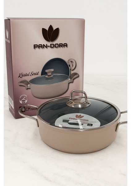 Pan-Dora 28 cm Kristal Döküm Basık Pilav Tenceresi – Yapışmaz-Yanmaz