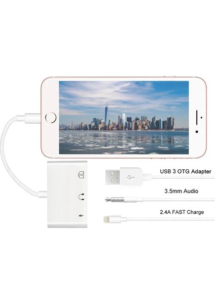 3in1 Iphone-Ipad Lightning To Kulakılık ve USB Kamera Okuyucu OTG-(5775) - MBN4679-5909