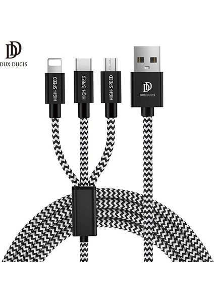 Dux Ducıs 3in1 USB Type C-Iphone ve Mikro Kopmaz USB Kablo Hızlı ŞARJ-(5775) - BKS3019-2950