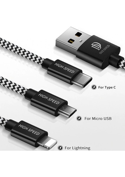 Dux Ducıs 3in1 USB Type C-Iphone ve Mikro Kopmaz USB Kablo Hızlı ŞARJ-(5775) - BKS3019-2950