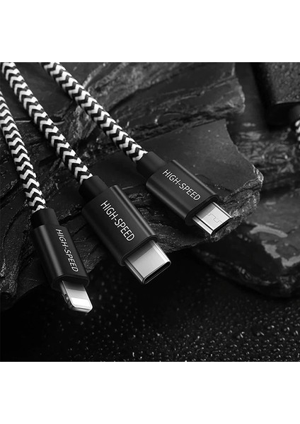 Dux Ducıs 3in1 USB Type C-Iphone ve Mikro Kopmaz USB Kablo Hızlı ŞARJ-(5775) - BKS3019-2950