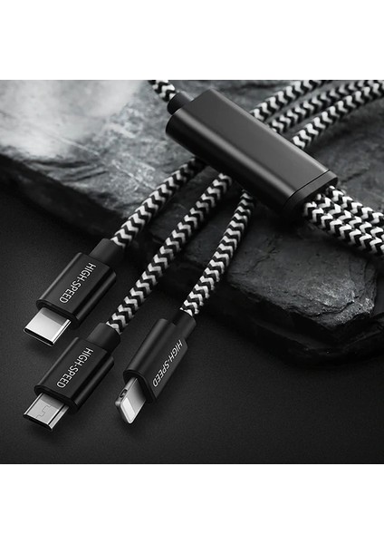 Dux Ducıs 3in1 USB Type C-Iphone ve Mikro Kopmaz USB Kablo Hızlı ŞARJ-(5775) - BKS3019-2950