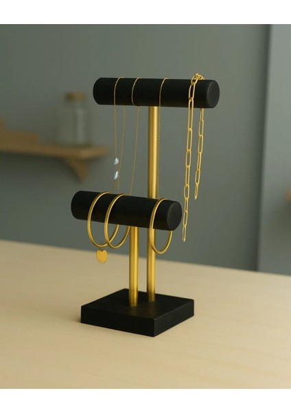 Zenith Duet Siyah Ahşap Takı Organizeri Bileklik Kolye Askısı Bilezik Standı Takı Aksesuar Düzenleyici