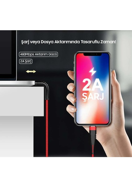 Floveme 1m Halat Dayanıklı Iphone 14-13-12-11 USB Şarj KABLOSU-(5775) - BKS1565-7485