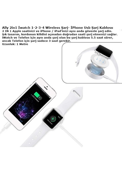 Ally 2in1 Apple Watch Şarj- Iphone USB Şarj KABLOSU-(5775) - FKU1361-8356