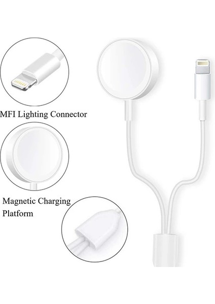 Ally 2in1 Apple Watch Şarj- Iphone USB Şarj KABLOSU-(5775) - FKU1361-8356