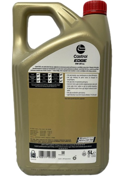 5W-30 LL 5 Litre Motor Yağı Ü.T:2024 (DİZEL,BENZİN VE HİBRİT) fiyatları