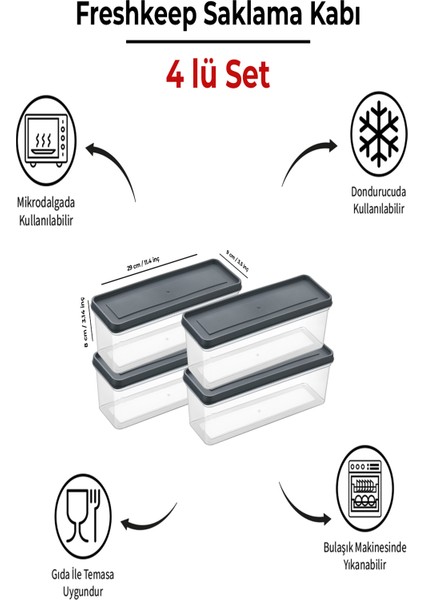 4'lü Saklama Kabı 1,3 Litre Derin Dondurucu Mikrodalga Uyumlu