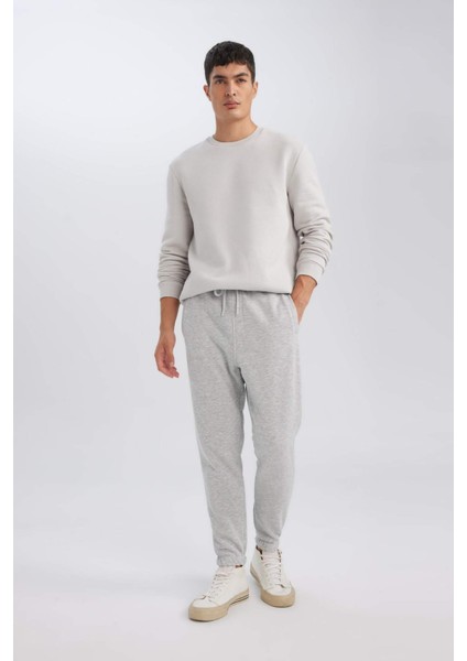 Jogger Eşofman Altı Standart Fit Basic Düz Beli Bağcıklı Lastikli Paça Cepli A6468AX24AU