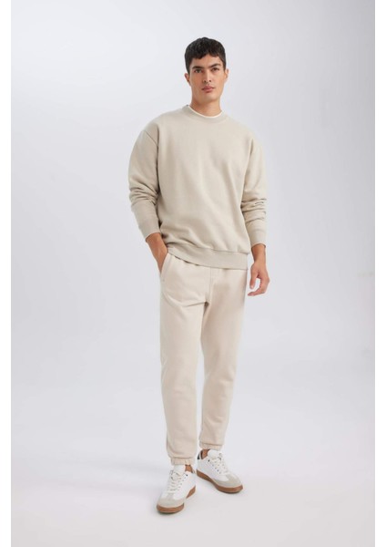 Jogger Eşofman Altı Standart Fit Basic Düz Beli Bağcıklı Lastikli Paça Cepli A6468AX24AU