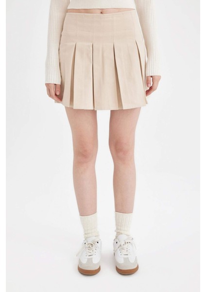 Coool Piliseli Normal Bel Basic Düz Gabardin Mini Etek D5265AX24AU