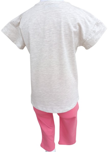 Kız Çocuk İkili Takım Kahvemelanj T-Shirt Pembe Tayt