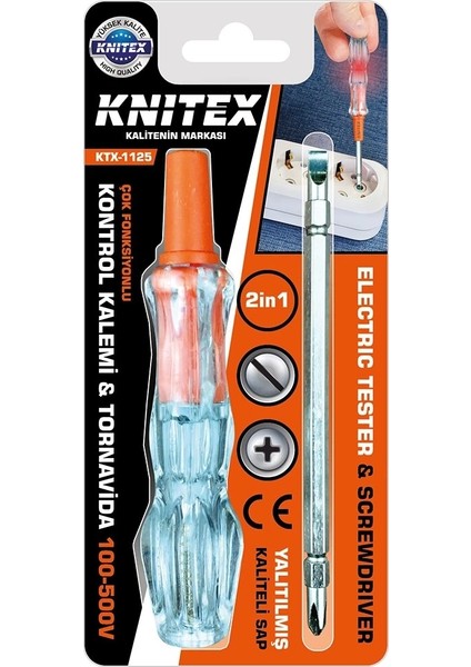 2in1 Düz - Yıldız Çıkar Tak Kontrol Kalemi - Tornavida 100-500V (5047)