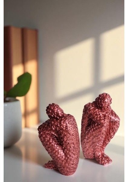 2'li Sessizlik Selâmı Düşünen Adam Minimalist Beton Mozaik Figür Kitap Tutucu