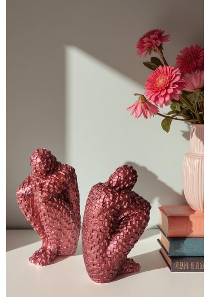 2'li Sessizlik Selâmı Düşünen Adam Minimalist Beton Mozaik Figür Kitap Tutucu fiyatları