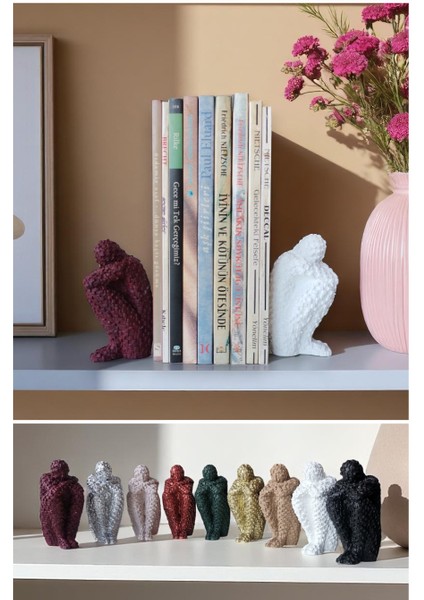 2'li Sessizlik Selâmı Düşünen Adam Minimalist Beton Mozaik Figür Kitap Tutucu fırsatları