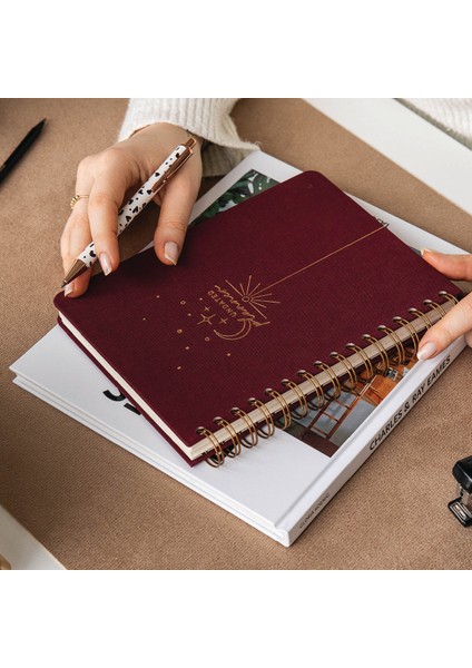 A5 Spiralli Keten Süresiz Planlayıcı Ajanda Bordo modelleri