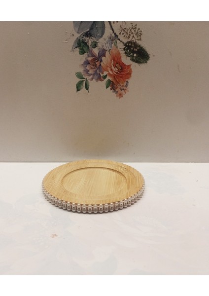 Soyawax Aroma Terapi Kokulu Çiçek Desenli Mum ve Inci Desenli Ahşap Mum Altlığı