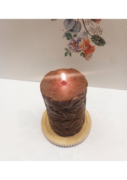 Soyawax Aroma Terapi Kokulu Çiçek Desenli Mum ve Inci Desenli Ahşap Mum Altlığı