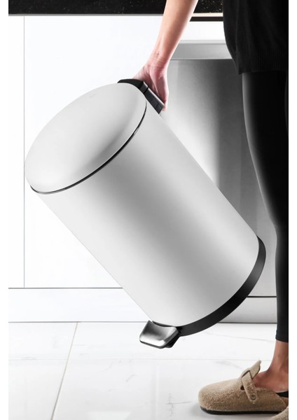 Paslanmaz Çelik Bombe Kapaklı Çöp Kovası 40 Litre Mat Beyaz fırsatları