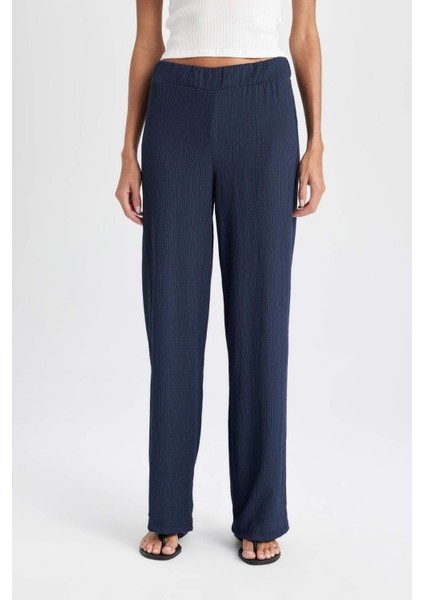Bürümcük Pantolon Lacivert Wide Leg Geniş Bol Paça Beli Lastikli C0200AX24AU