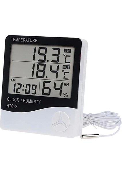 Iç ve Dış Ortam Sıcaklığını Ölçebilen LCD Ekran Saat Göstergeli Alarmlı Nem Ölçer Termometre (5047)