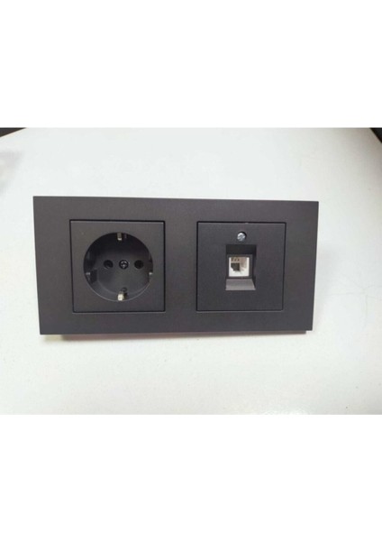 Füme Topraklı Priz + Nümeris Telefon Prizi + 2li Çerçeve