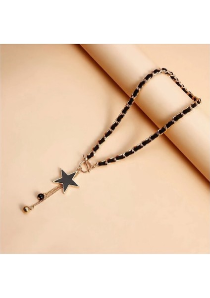 Black Star Kolye Günlük & Gece & Davet Siyah Yıldız Kolye